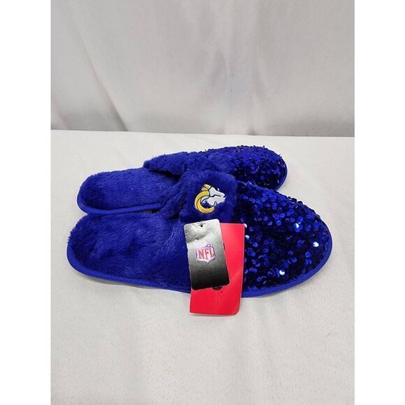 FOCO Size XL Womens NFL Los Angeles Rams sequin slippers - Picture 3 of 9